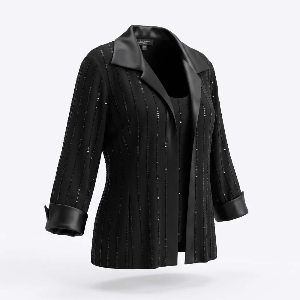 R&M Richards 2PC Jacket Tank Set 22W Black Sequin Satin Trim Formal Evening Core
